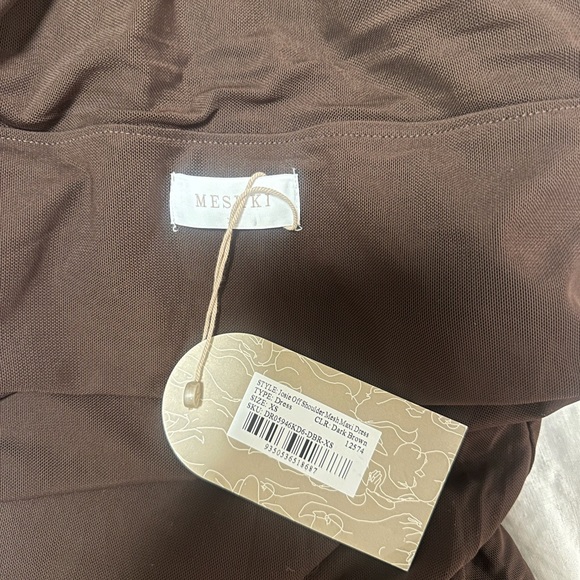 Meshki Josie Off Shoulder Mesh Maxi Dress - XS - Dark Brown - Picture 4 of 9